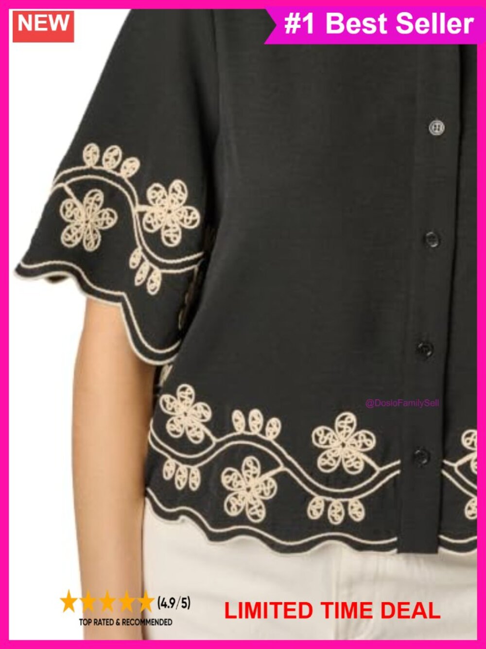 Adrianna Papell Women's Embroidered Woven Shirt Short Sleeve Blouse - Picture 3 of 4
